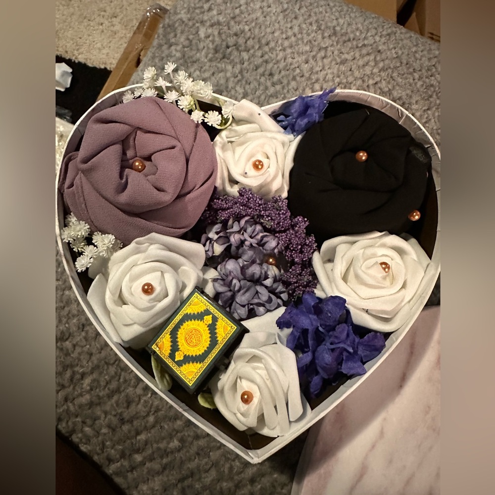 Hand made heart shaped Hijab flower boxes.